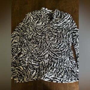 Cachet Blazer Jacket‎ Blouse XL Stretch Fabric Black White Animal Print Stripe